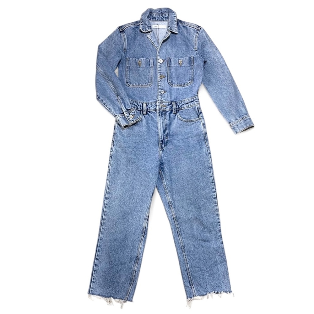 Zara Light Blue Denim Jumpsuit - Picture 3 of 12